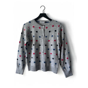 POL Gray Polka Dot Button Front Cardigan Women’s Size Medium